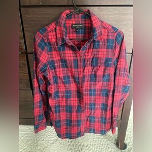 Banana Republic red plaid button down shirt